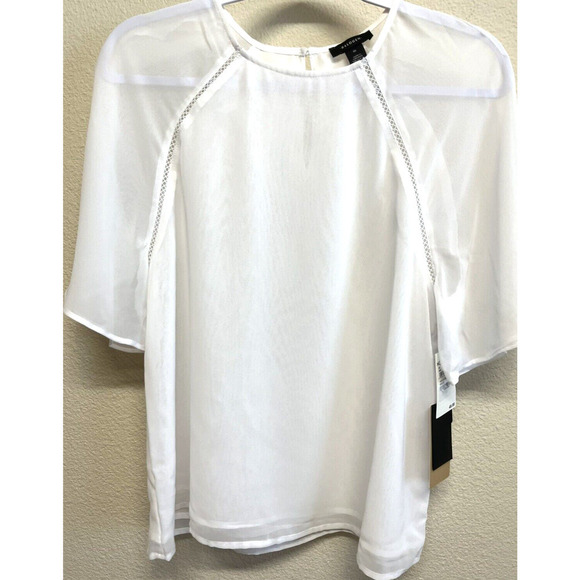 Halogen Blouse Keyhole Back Short Sleeves Size M White Women's NEW - Picture 1 of 13